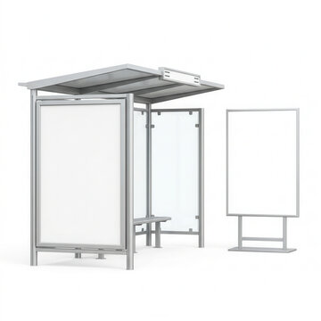 Modern Bus Stop Shelter And Billboard For Advertising Mockup