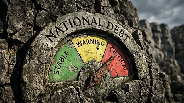 National Debt Gauge at Critical Level Carved in Stone Signifying Global Economic Financial Crisis