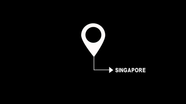 Singapore map pin location marker animation with alpha channel, minimalist gps navigation and travel destination for travel vlogs and presentation