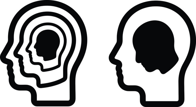 Recursive Human Head Silhouette Vector Illustration Set Featuring Nested Profiles for Psychology and Philosophy Concepts