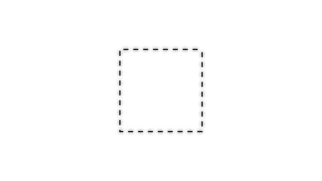 Minimal white dashed rectangle UI frame animation on a transparent background, designed as a clean digital interface element for highlighting, selection, focus, borders, layouts, and screen design