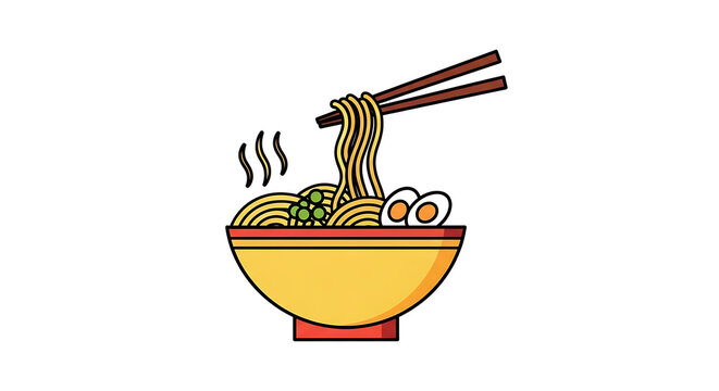 Hot ramen noodle bowl with chopsticks egg illustration
