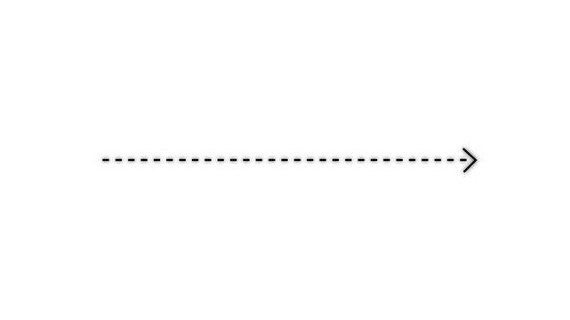 Fast-moving dashed line arrow animation pointing to the right, representing direction, movement, progress, navigation, speed, and forward motion. Clean minimal animated graphic element suitable