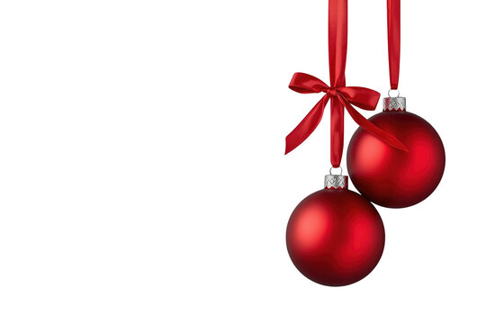 Three red christmas balls with ribbons