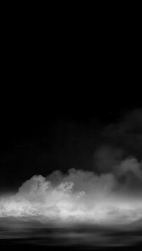 Dense white smoke or mist rising from the bottom against a deep black background, creating an atmospheric, mysterious, and dramatic effect suitable for overlay or design. Smoke background