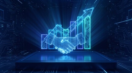 Fototapeta premium Futuristic business partnership hologram with growth chart and digital data concept