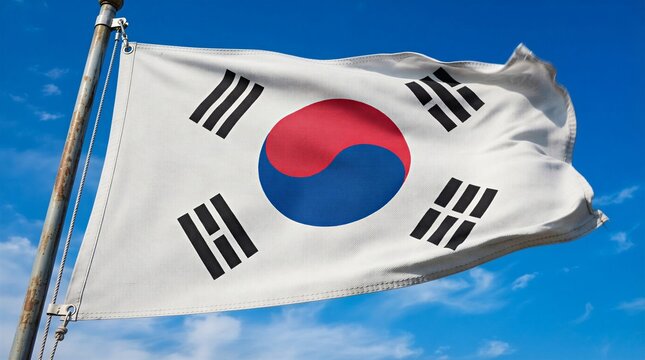 South korean flag waving against blue sky