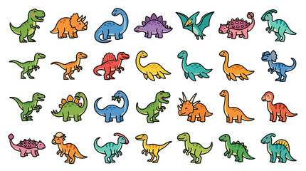 Obraz premium Collection of Cute Cartoon Dinosaurs