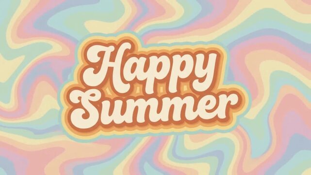 Groovy Retro "Happy Summer" Typography on Pastel Wavy Psychedelic Background   
