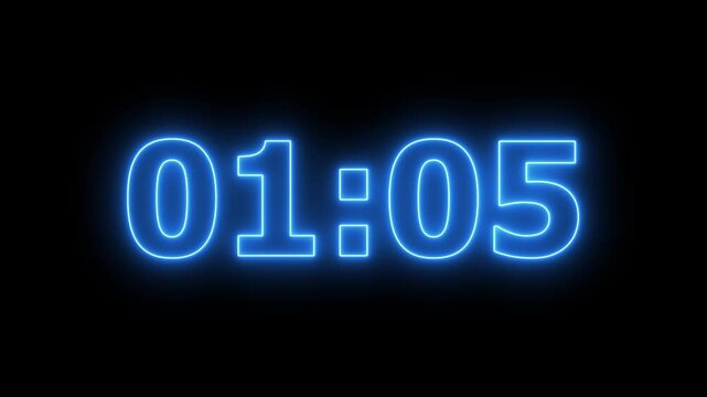 glowing neon 2 minute Countdown. neon 2 to 1 minute Countdown timer on black background. neon 