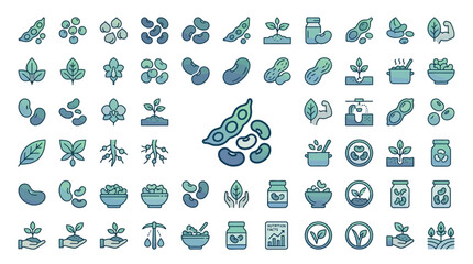 Obraz premium Colorful Minimalist Icons of Various Plants and Nature Elements.