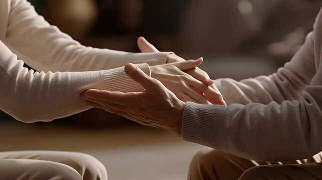 Two Hands Demonstrating a Concept with Gentle Gestures in a Dimly Lit Room A Visual Explanation or Training Session for Understanding and Clarity