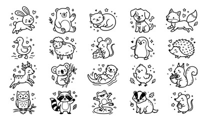 Fototapeta premium Hand Drawn Tree Line Icons