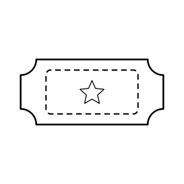A minimalist outline illustration of a ticket with a star inside a dashed rectangle