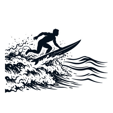 Surfer Riding Wave Silhouette - Isolated