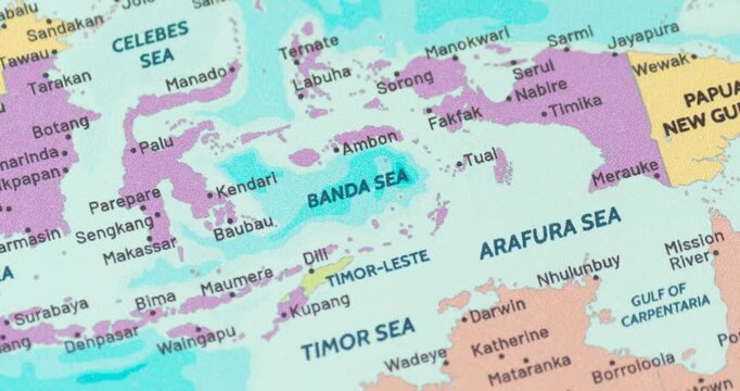 Zoom out view of the banda sea region on a modern political world map
