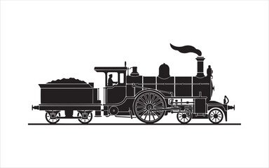 Black silhouette of a vintage steam locomotive train engine isolated on a white background © MD ABDUL AJIJ
