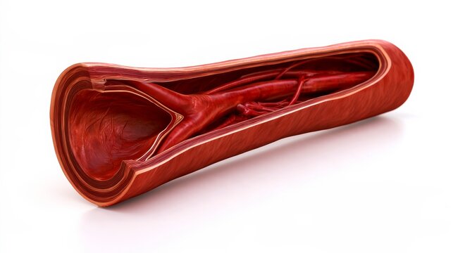 Detailed cross-section of a human artery showing its layered structure and internal vessels