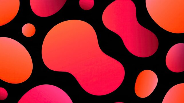 Abstract modern background with overlapping irregular flowing wavy shapes in vibrant warm red and orange tones on solid black background, colorful decorative design