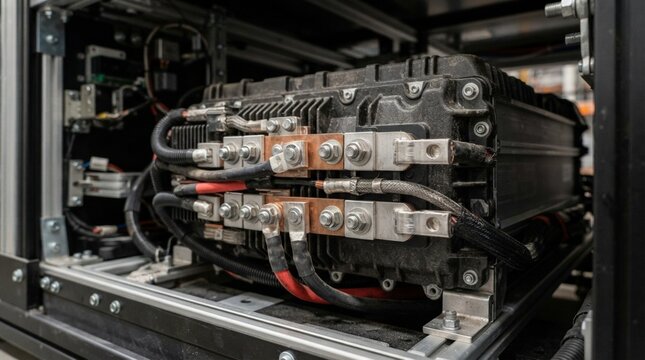 Industrial lithium battery module with copper busbars in a storage