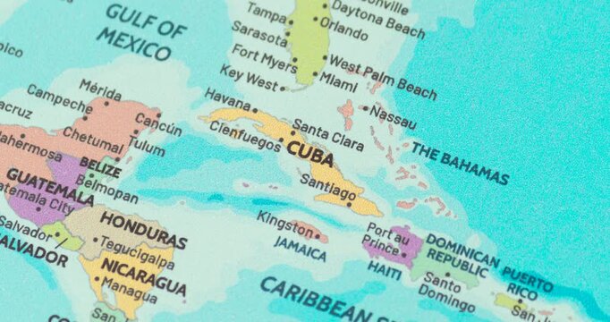 Zoom out view of cuba on a modern political world map