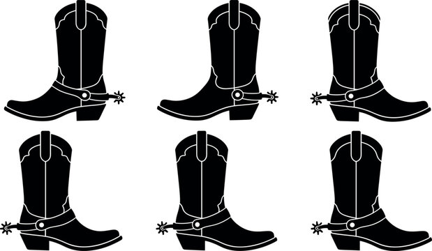 Vintage cowboy boots with spurs vector set