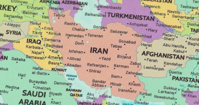 Zoom out view of iran on a modern political world map