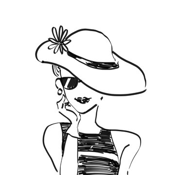 Hand-drawn woman with ink style