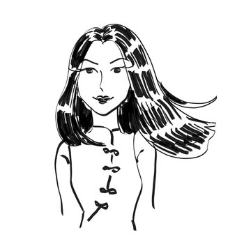Hand-drawn woman with ink style