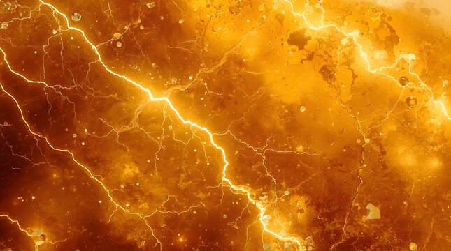 Translucent amber stone slab with macro details, electrical lightning cracks, and glowing abstract background