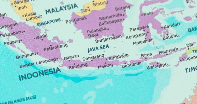 Zoom out view of the java sea region on a modern political world map