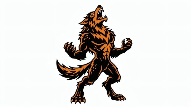 Flat Vector Werewolf Character Howling Two Tone Black Orange Illustration

