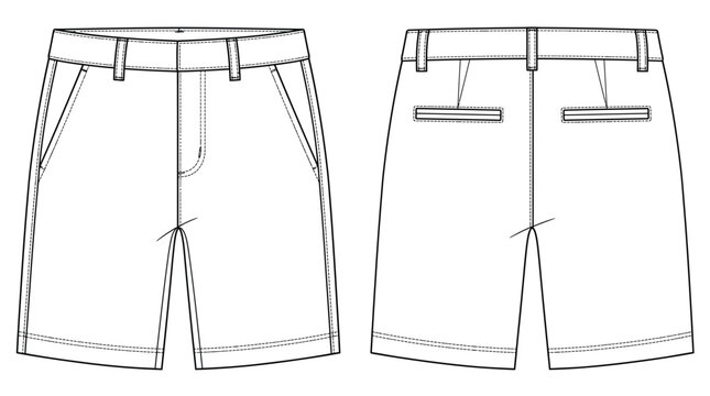 Technical fashion flat sketch of mens chino shorts