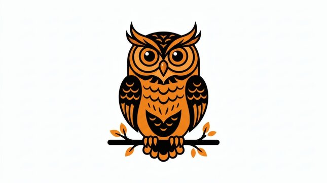 Flat Vector Owl Character Perched Wings Folded Two Tone Illustration

