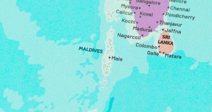 Zoom out view of maldives on a modern political world map
