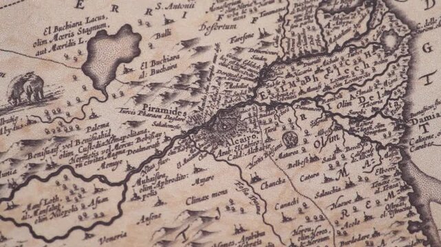 Detailed view of an ancient map with the cairo city representation of ancient egypt