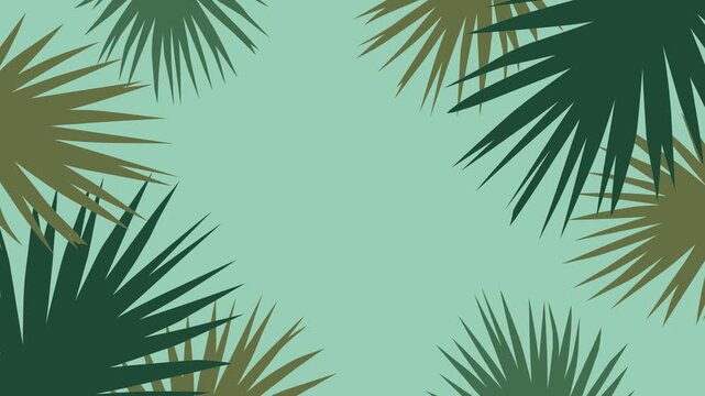 Tropical palm leaves frame a soft green background with a subtle gradient.