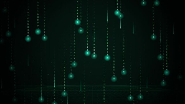 Glowing Green Matrix Code Falling Abstract Background