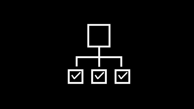 Animated Organizational Chart Hierarchy Line Icon with Checkmarks Motion Graphic for Business Structure Project Management UI UX Design on Dark Background