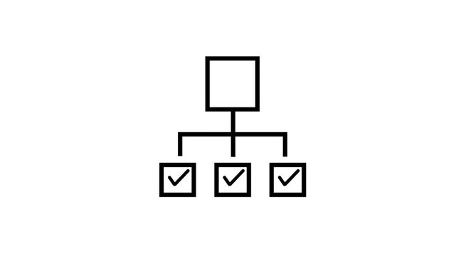 Animated Organizational Chart Hierarchy Line Icon with Checkmarks Motion Graphic for Business Structure Project Management UI UX Design on White Background