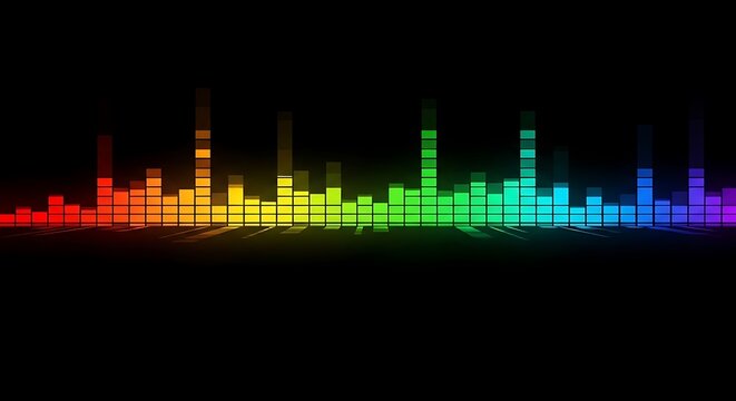 Colorful digital audio equalizer bars on a solid black background