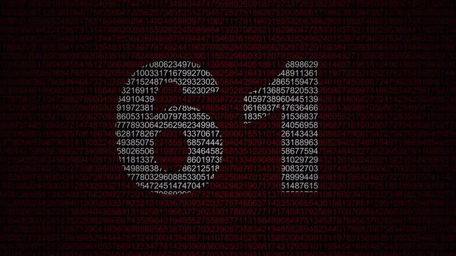 Abstract digital background featuring a 61 number shape formed by bright white numbers against a flowing red numerical stream alphabet data code technology math