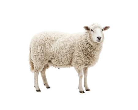 White Sheep Standing Isolated on Black Background