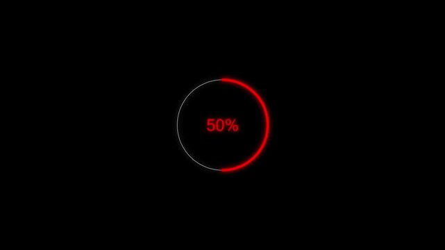 Loading animation futuristic red circle decreases percentage from ninety five to five percent on black background abstract concept.