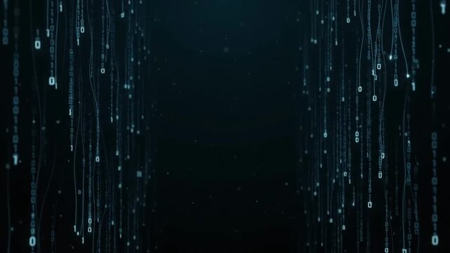 Digital Binary Code Rain Falling in Cyberspace