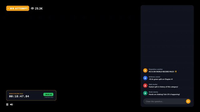 Speedrun World Record Split Timer Gaming Stream Overlay 4K Broadcast HUD