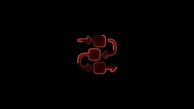 Glowing neon process flowchart icon animation for business workflow and digital strategy concepts