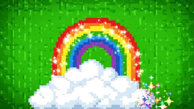 Pixel Art Rainbow Hovering on Green Screen. 4K Video