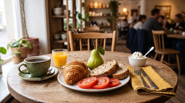 A breakfast plate in cafe.
