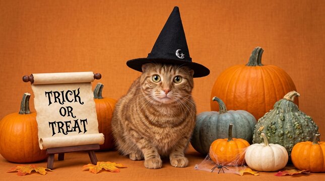 An orange cat with hat.
